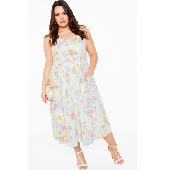 NWT City Chic White Floral Sweetheart Pleat Front Midi Dress 24 - Picture 2 of 12